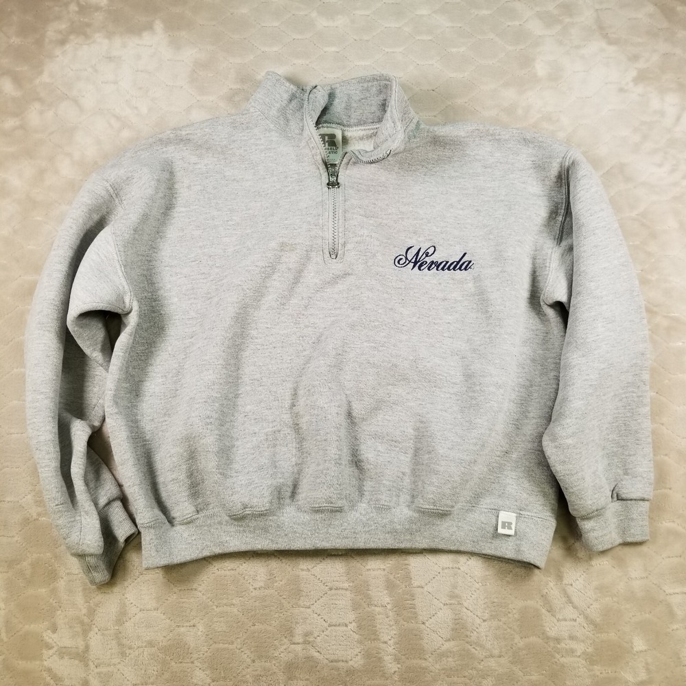 VTG Russell Athletic 1/4 Zip Sweatshirt Women's USA Made Sz Md Nevada Embroidery